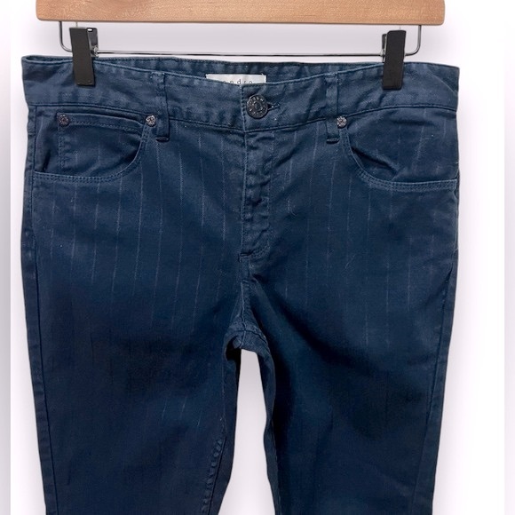 SANDRO Paris Pinstripe Denim 5 Pocket Jeans Dark Blue Size 40 FR Size 8 US - Picture 8 of 15